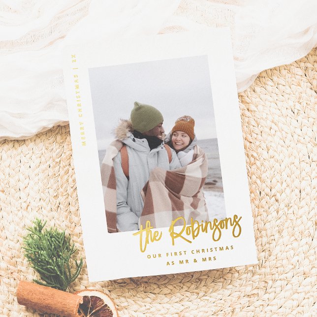 Our First Christmas Modern Married Newlywed Photo Foil Holiday Card (Creator Uploaded)
