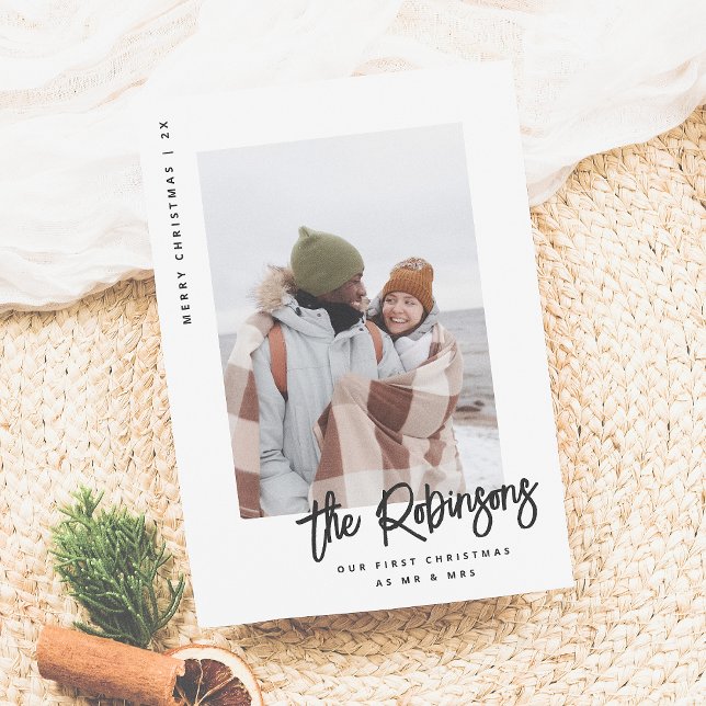 Our First Christmas Modern Married Newlywed Photo Holiday Card (Creator Uploaded)