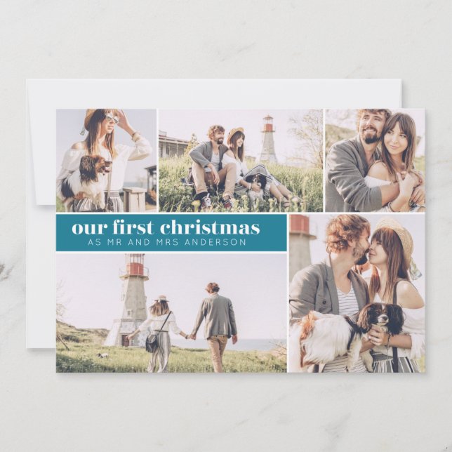 Our First Christmas Modern Photo Collage Christmas Announcement (Front)