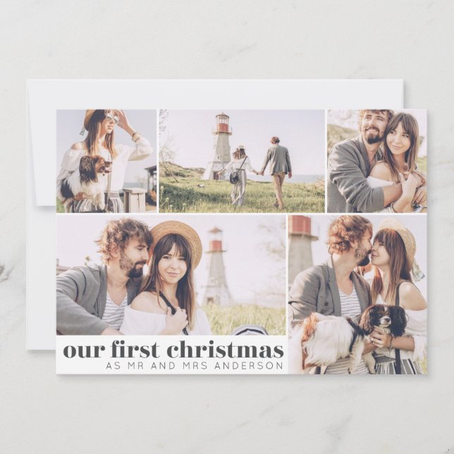 Our First Christmas Modern Photo Collage Christmas Holiday Card (Front)
