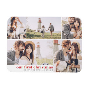 Our First Christmas Modern Photo Collage Christmas Magnet