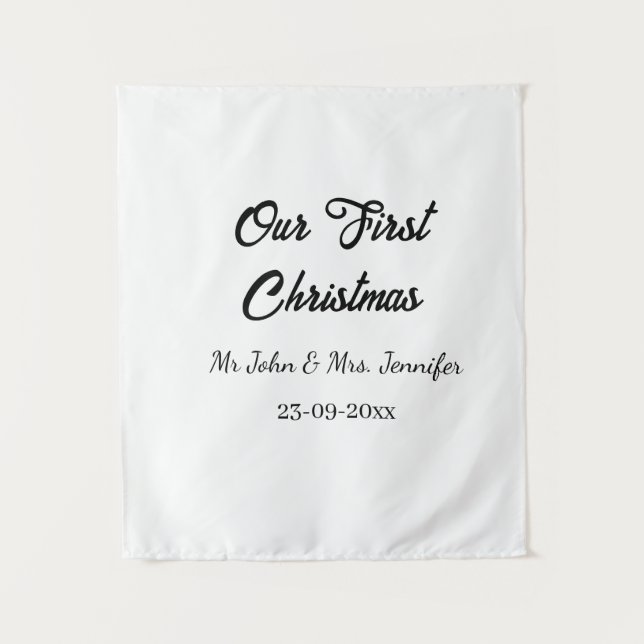 Our first Christmas Mr and Mrs couple name date Tapestry (Front)