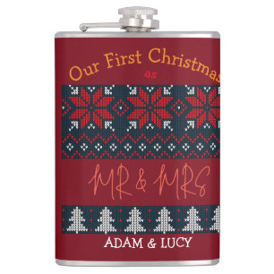Our first Christmas Mr. and Mrs. /Couple newlywed Hip Flask