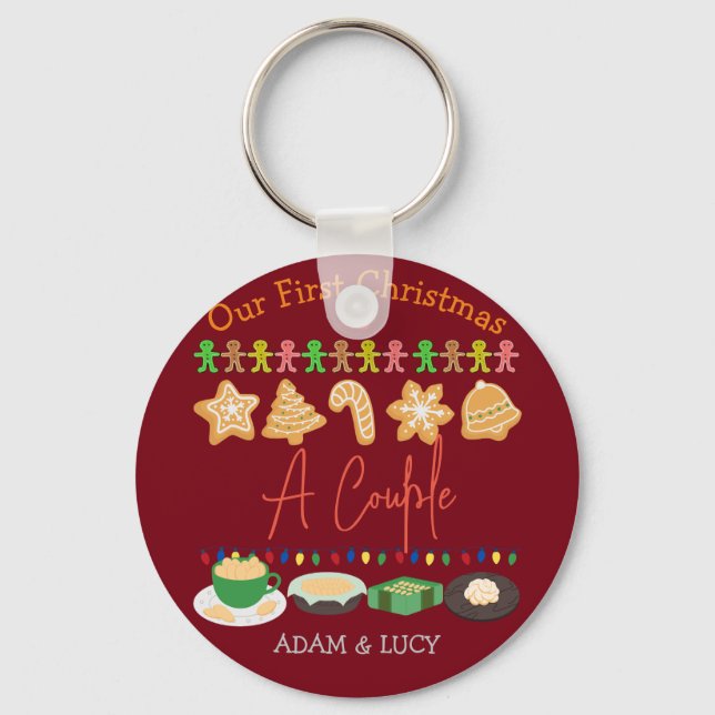 Our first Christmas Mr. and Mrs. /Couple newlywed Key Ring (Front)