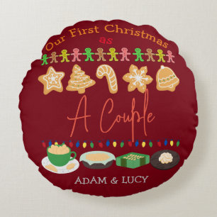 Our first Christmas Mr. and Mrs. /Couple newlywed  Round Cushion