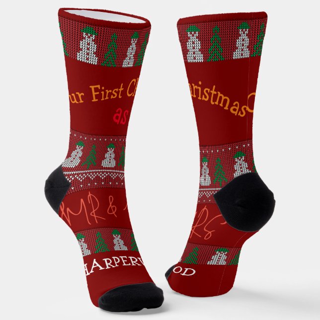 Our first Christmas Mr and Mrs / Couple newlywed  Socks (Angled)