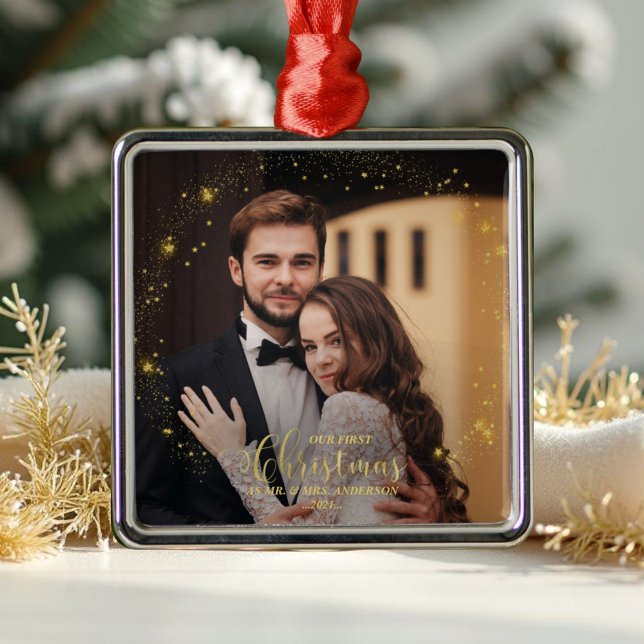 Our First Christmas Mr And Mrs Gilded Couple Photo Metal Tree Decoration (Creator Uploaded)