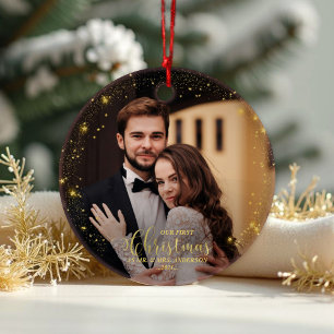 Our First Christmas Mr And Mrs Gilded Couple Photo Ornament