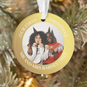 Our first Christmas Mr and Mrs Gold Modern Photo Ornament