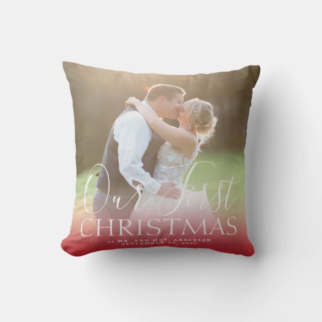 Our First Christmas Mr and Mrs Holiday Photo Cushion (Front)