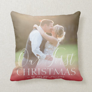 Our First Christmas Mr and Mrs Holiday Photo Cushion