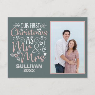 Our First Christmas Mr and Mrs Holiday Postcard