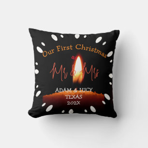 Our first Christmas Mr. and Mrs. newlywed Candle   Cushion