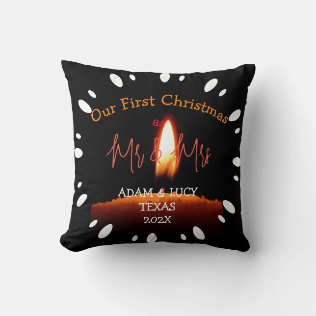 Our first Christmas Mr. and Mrs. newlywed Candle   Cushion (Front)