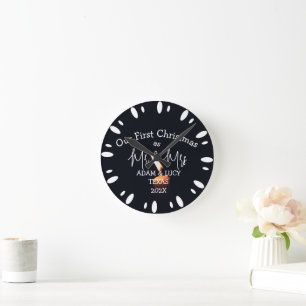 Our first Christmas Mr. and Mrs. newlywed candle Round Clock
