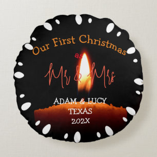 Our first Christmas Mr. and Mrs. newlywed Candle Round Cushion