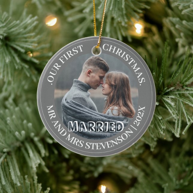Our first Christmas Mr. and Mrs. newlywed elegant Ceramic Tree Decoration (Tree)