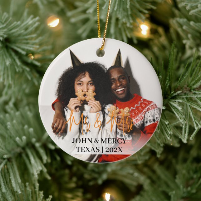 Our first Christmas Mr. and Mrs. newlywed elegant Ceramic Tree Decoration (Tree)