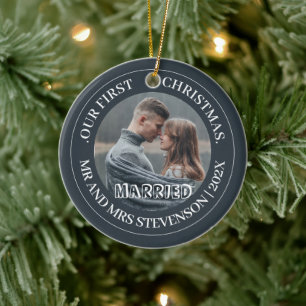Our first Christmas Mr. and Mrs. newlywed elegant Ceramic Tree Decoration