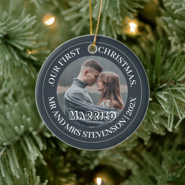 Our first Christmas Mr. and Mrs. newlywed elegant Ceramic Tree Decoration (Tree)