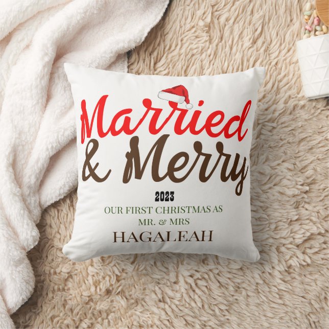 Our First Christmas Mr. and Mrs. Newlywed Merry Cushion (Blanket)