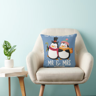 Our First Christmas Mr. and Mrs. Newlywed Penguin Cushion