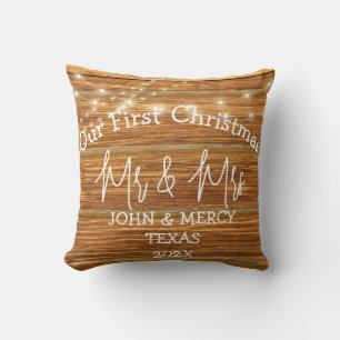 Our first Christmas Mr. and Mrs. newlywed wood Cushion