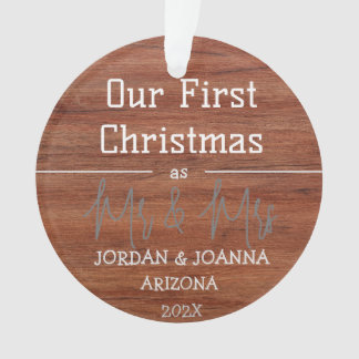 Our first Christmas Mr. and Mrs. newlywed wood Ornament