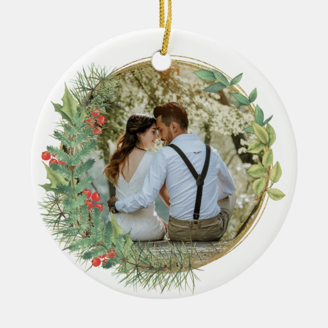 Our First Christmas Mr and Mrs Photo Ceramic Tree Decoration (Front)
