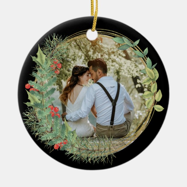 Our First Christmas Mr and Mrs Photo Ceramic Tree Decoration (Front)