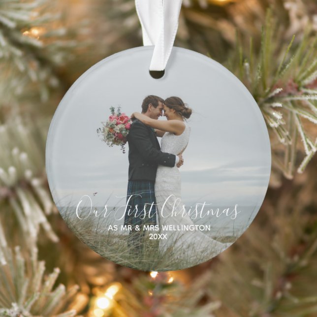 Our First Christmas|Mr and Mrs| White Photo Ornament (Tree)