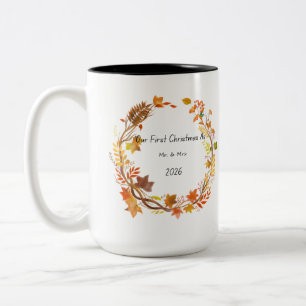 Our First Christmas Mr & Mrs 2026 Engagement Gift Two-Tone Coffee Mug