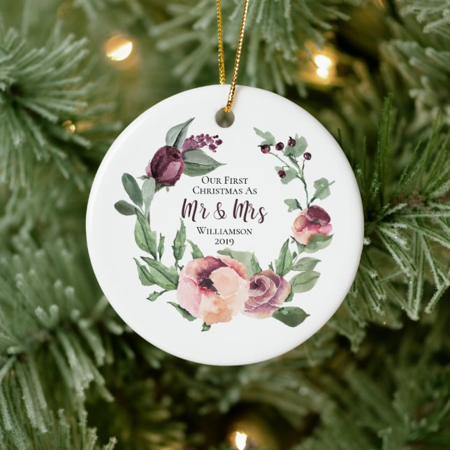 Our First Christmas Mr. & Mrs-First Married Photo Ceramic Tree Decoration (Tree)