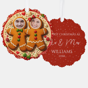 Our First Christmas Mr & Mrs Fun Gingerbread Photo Tree Decoration Card