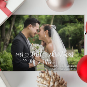 Our First Christmas Mr & Mrs Hand Lettered Photo Holiday Card