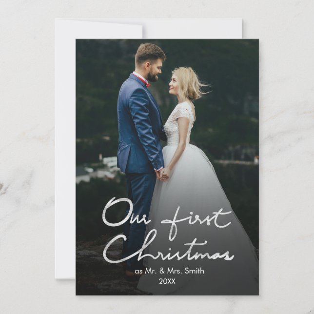 Our First Christmas Mr & Mrs Holiday 2 Photo Card (Front)