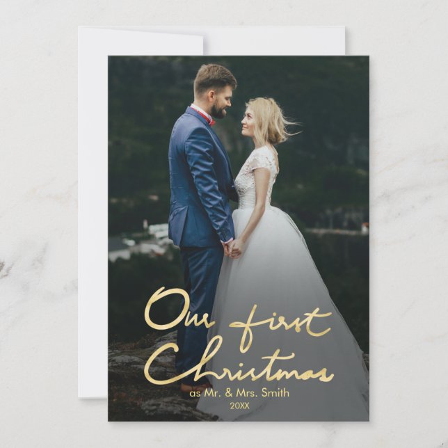 Our First Christmas Mr. & Mrs. Holiday Photo Card (Front)