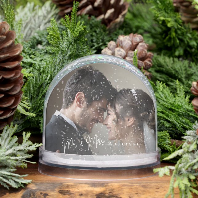 Our First Christmas Mr & Mrs Newlywed Photo Snowglobe (Winter)