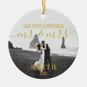 Our First Christmas Mr Mrs Photo Ceramic Ornament
