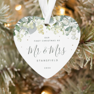 Our First Christmas Mr & Mrs Photo Heart Ornament