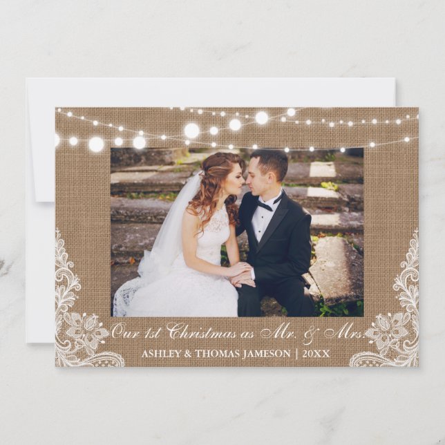 Our First Christmas Mr. & Mrs. Rustic Photo Card B (Front)