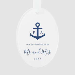 Our First Christmas Nautical Monogram Photo Ornament