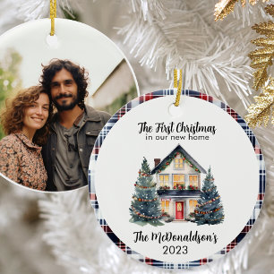 Our First Christmas New Home Farmhouse Chic Navy   Ceramic Tree Decoration
