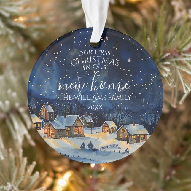 Our First Christmas New Home Photo Rustic Night Ornament (Tree)