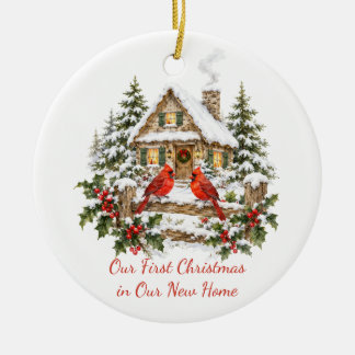 Our First Christmas New Home Red Cardinal Custom Ceramic Tree Decoration