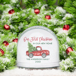 Our First Christmas New Home Truck Photo Back Snowglobe