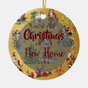 Our First Christmas New Home Vintage Retro Gold Ceramic Tree Decoration