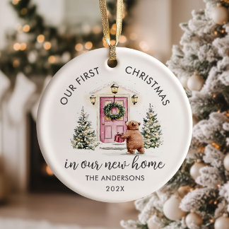 Our First Christmas New House Pink Door Ceramic Tree Decoration