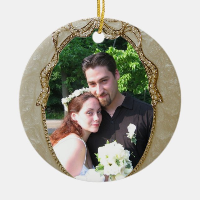 Our First Christmas Newly wed ornament with photo (Front)