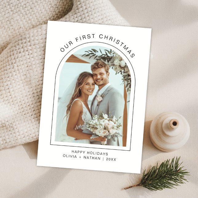 Our First Christmas Newlywed Beach Arch Photo  Holiday Card (Creator Uploaded)